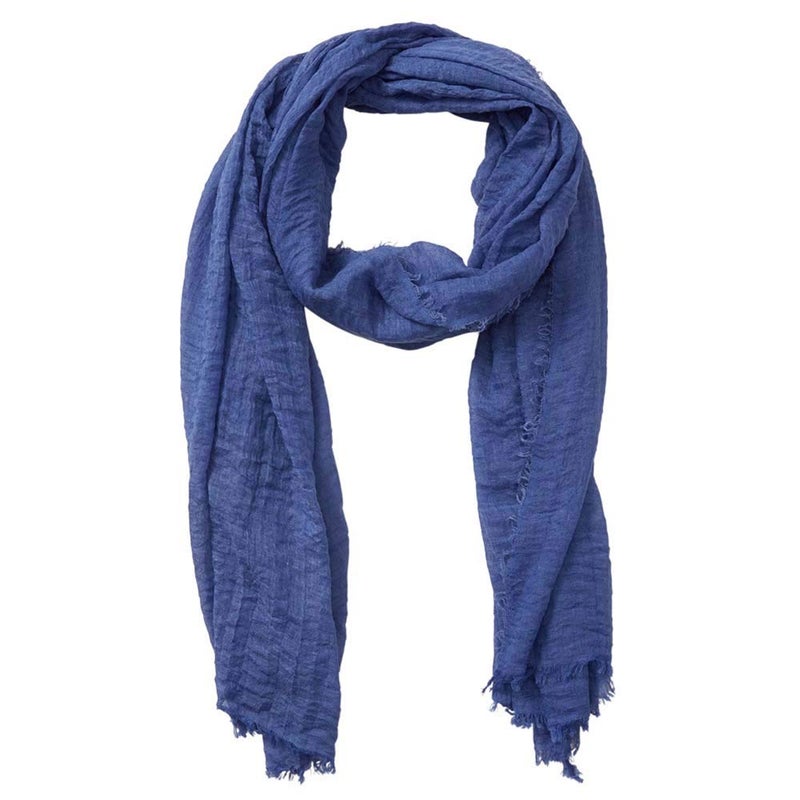 XRDSS Summer Cotton Blend Crinkle Vintage Soft Scarf with Fringed Edges 35" Ã— 70" (Blue) - Image 1